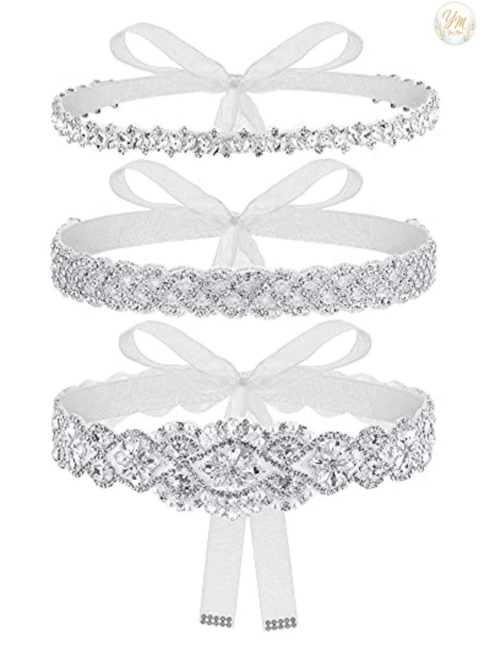3 Pc Rhinestone Wedding Dress Belts Bridal Sash Crystal Ribbon Tie Belt Set